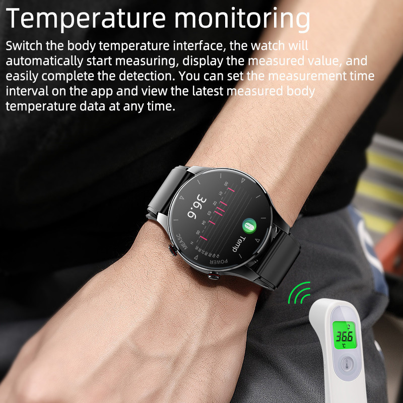 Smartwatch Air Pump Airbag True Oxygen Temperature Monitor Smart Watch Black