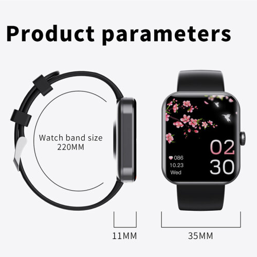 24 Hour Heart Rate Blood Smart Watch Glucose Blood Pressure Temperature Monitoring Black