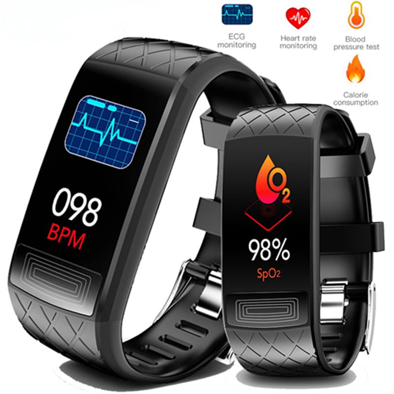 (Blue) 2023 ECG Smart Bracelet Fitness Heart Rate Blood Pressure SpO2 Monitor Smart Band Sport Wristband IP67 Smartwatch