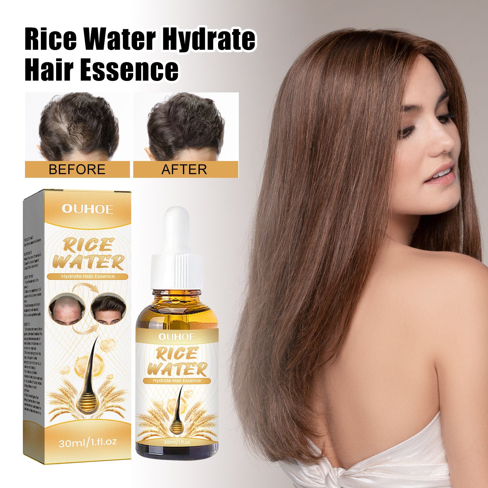 Rice Water HGrow Hair Essence Hair Serums Hair Care Longer Stronger Healthier Fuller Thicker Hair For Women 30ml