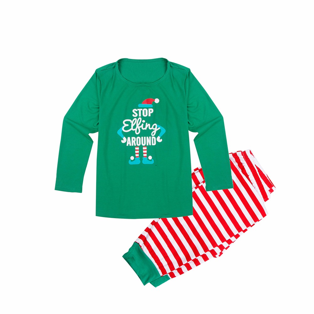 (3M Baby) Family Christmas Pajamas Set 2023 Xmas Letter Print Stop Elfing Around Family Matching Clothes Adult Kid Pyjamas Baby Romper Xmas Family Sleepwear
