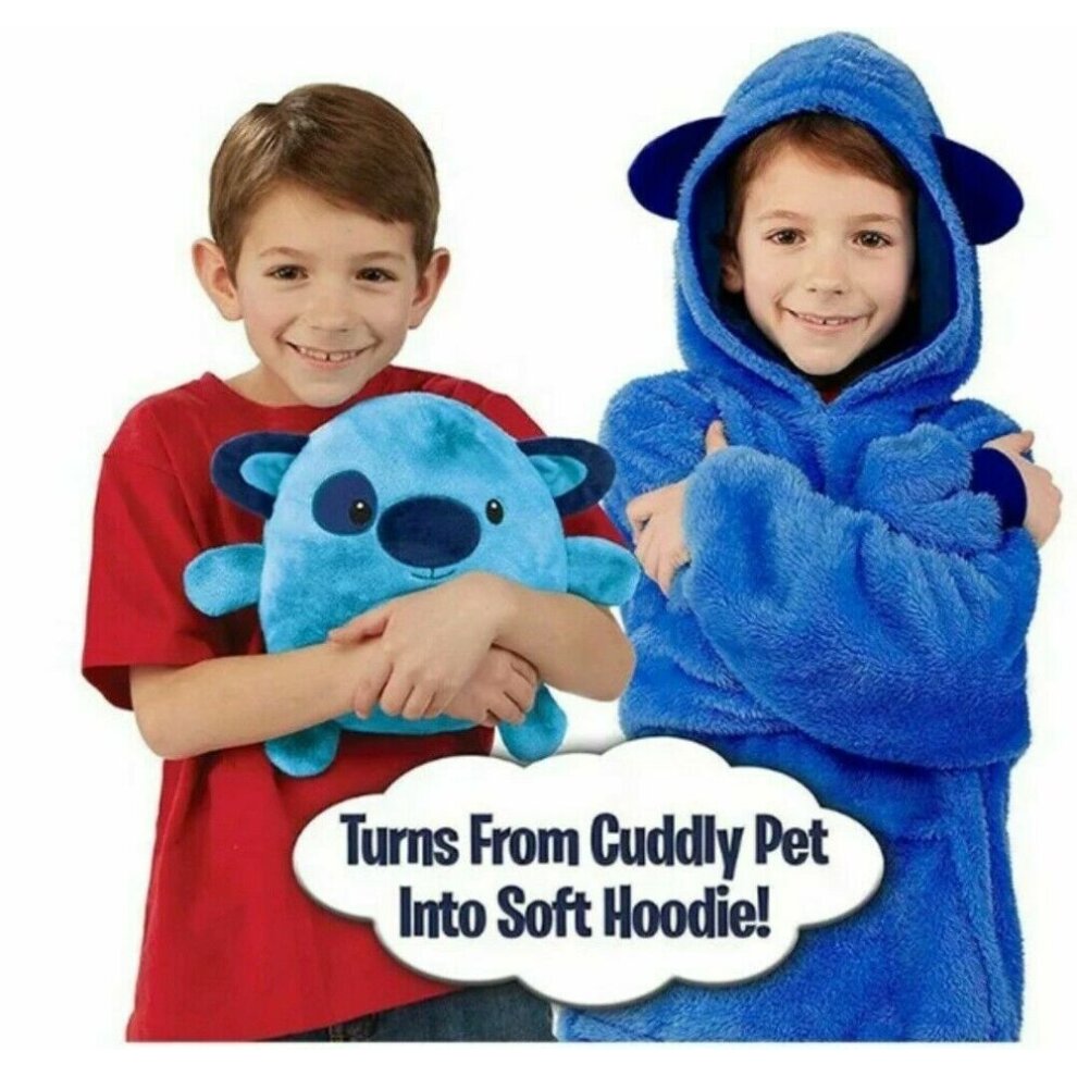 (Blue) Kids Blanket Hoodie Fleece Hooded Sweatshirt Oversized Pets Plush Soft Warm Coat
