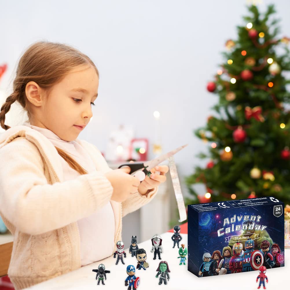 Christmas Countdown Calendar Advent Calendar Christmas Holiday Toys 24 PCS Superhero Action Figures Super Hero Display Gifts for Kids and Fans