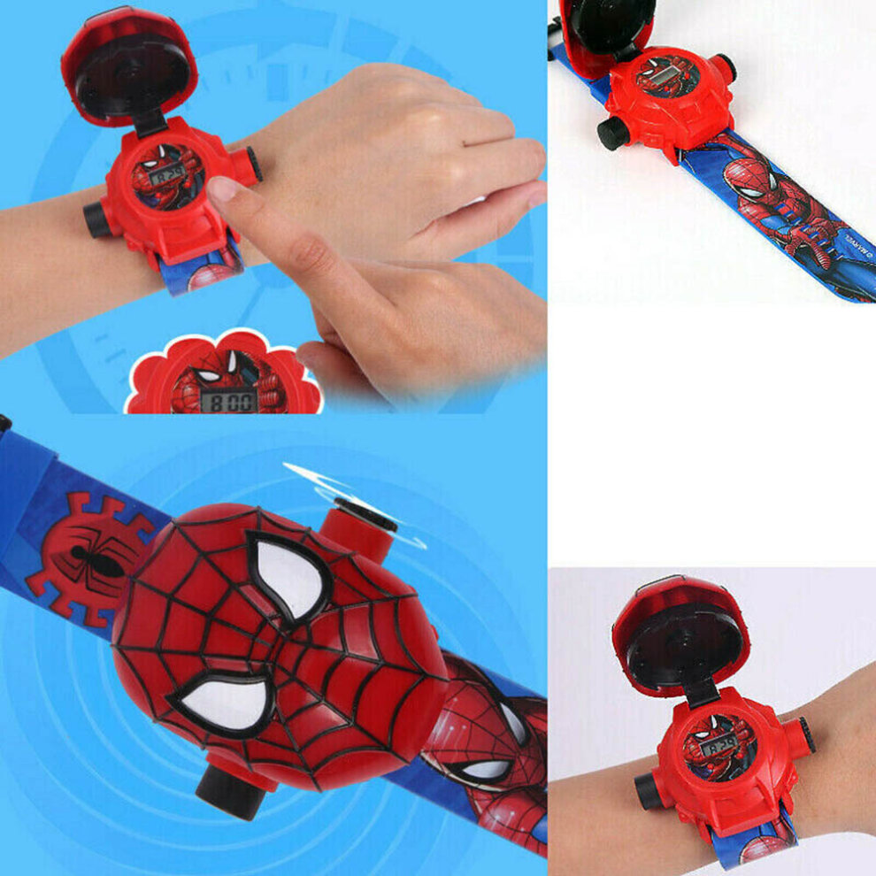 Spiderman Watch Projector with 24 Superhero Figurines Marvel Spiderman Electronic Watch for Boys and Children Projection Spiderman Toys Red