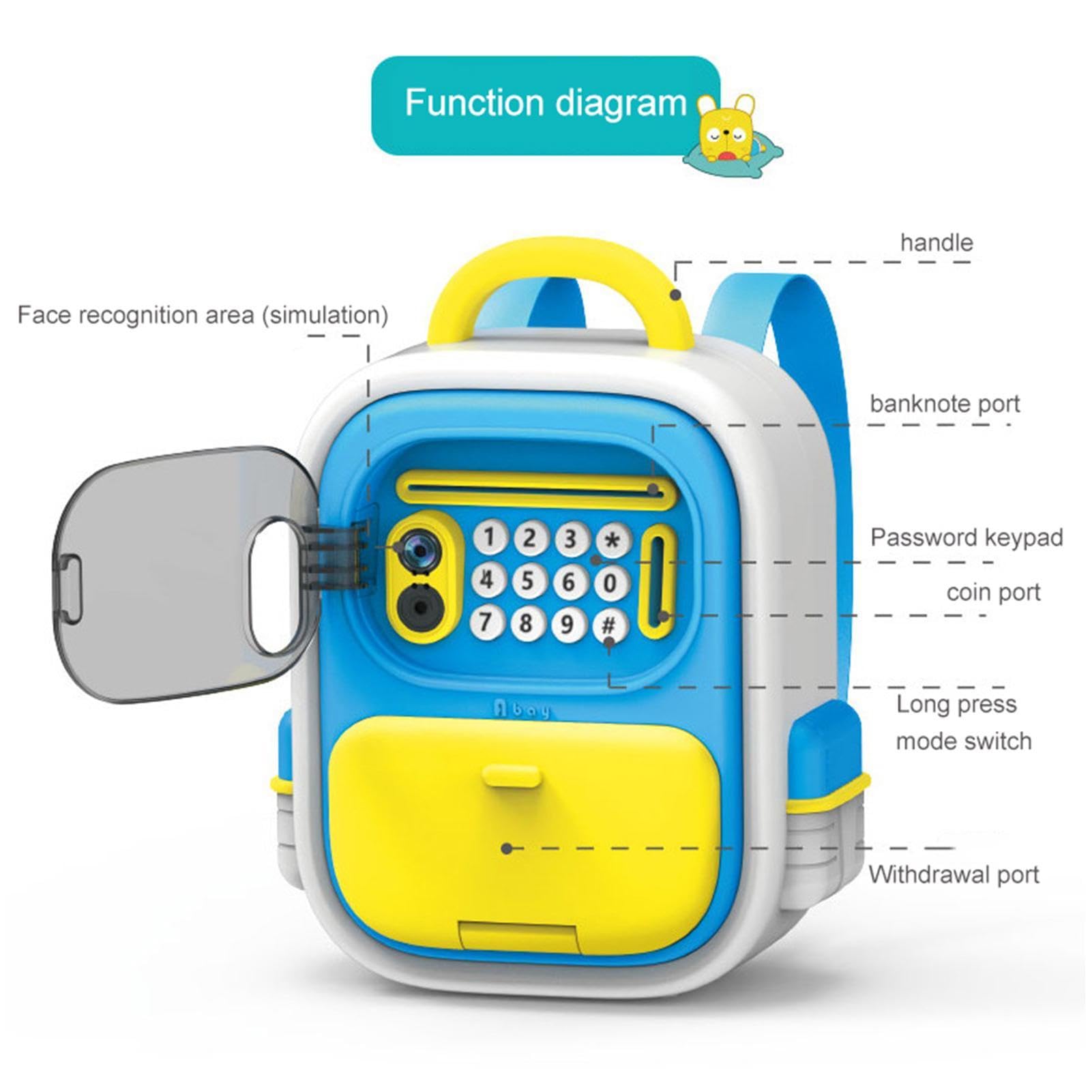 (Blue) Piggy Bank Boalord ATM with Password Login Face Recognition Educational Money Box