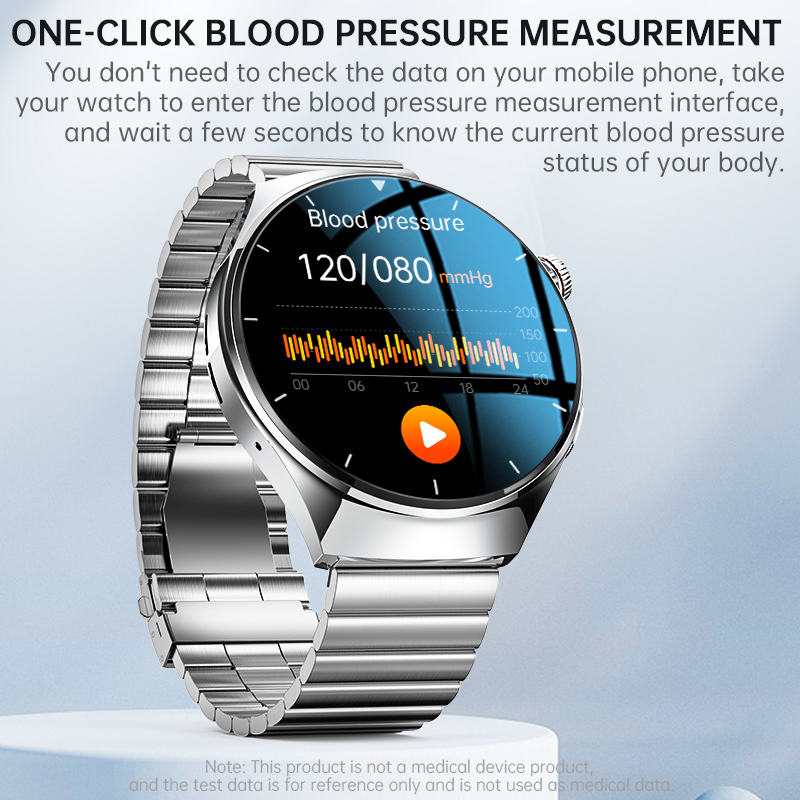 (Black Silicone) Bluetooth Calling Smart Watch 1.39 Inches HD Round Screen Steel Strap Waterproof Blood Oxygen Glucose Pressure Health Monitoring Men Smartwatch