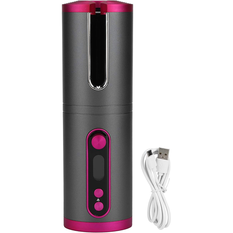 (Grey) Hair Curler Rotating Curling Tongs Curling Iron Cordless Auto Curler Restriction Rechargeable Ceramic Professional Hair Curler USB ChargingPortable