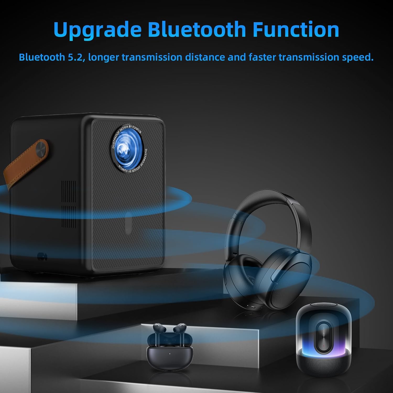 Electric Focus Mini Portable Projector 500 ANSI FunFlix G1 5G WIFI Bluetooth Projector 1080P Full HD Supported 300 Inch Display Zoom Home Cinema Video Projector for TV Stick Smartphone HDMI USB PS5