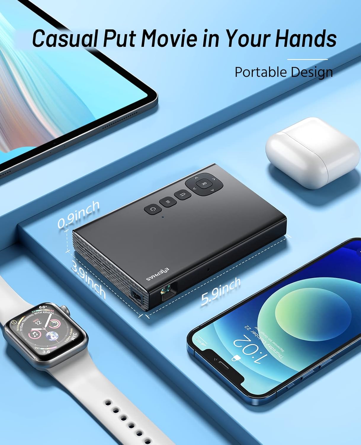 Projector Mini Projector Supported 5G WiFi with Bluetooth 500 ANSI DLP Portable Projector Rechargeable Phone Projector for Travel Compatible with iOS Android TV Stick