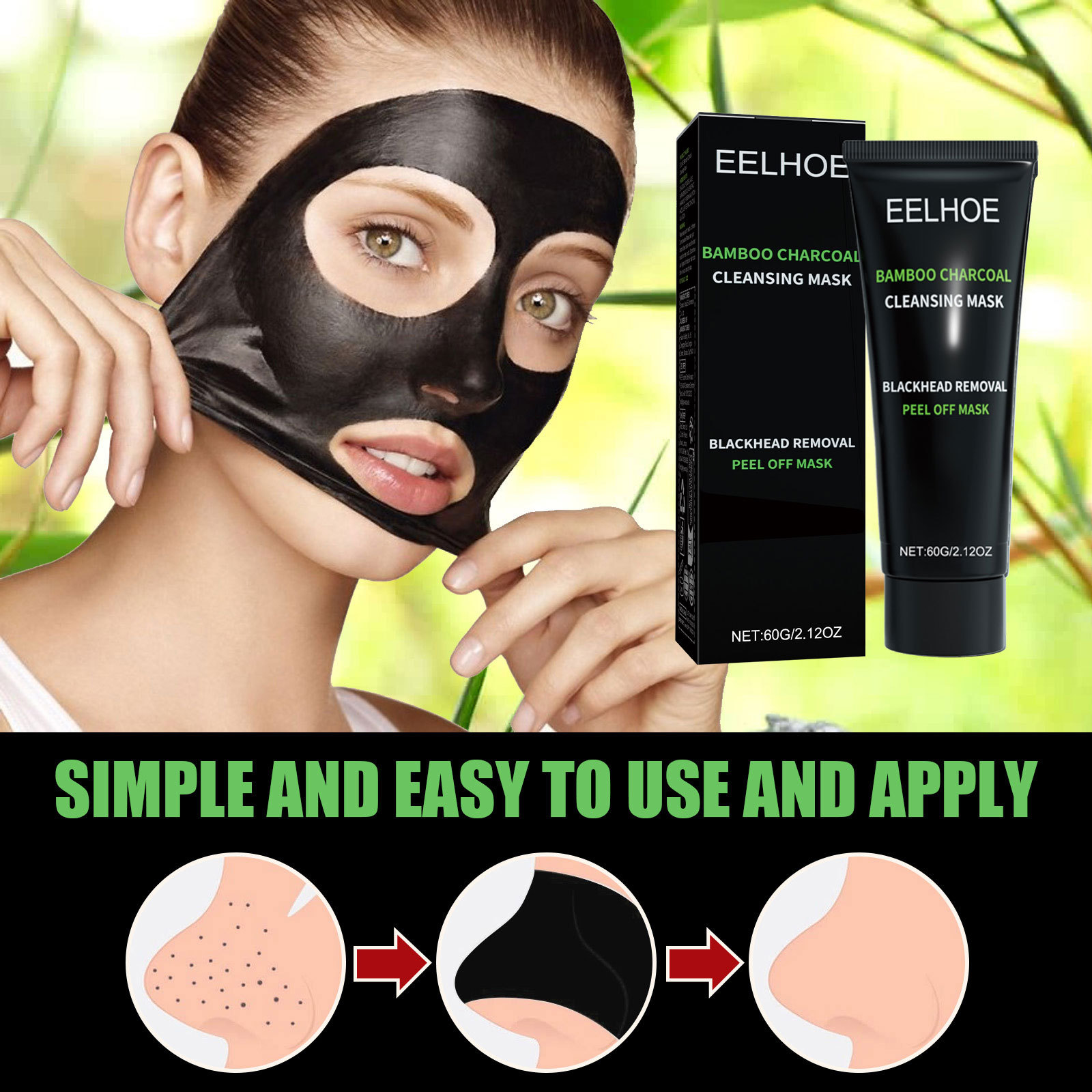 EELHOE Deep Cleansing Black Mask Bamboo Charcoal Blackhead Remover Oil Control Skin Care Nose Mask
