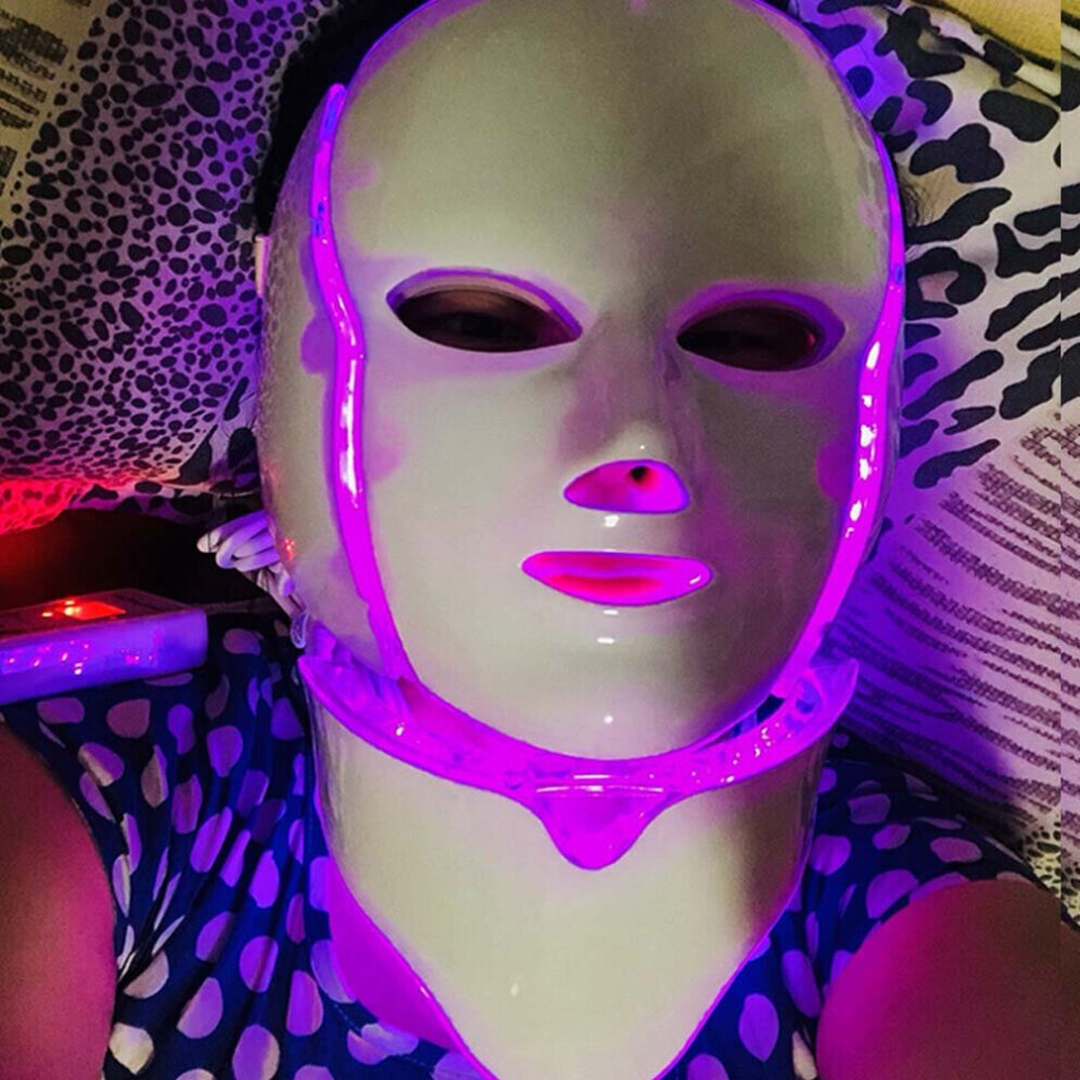 7 LED Face Mask Neck Rejuvenation Therapy Wrinkles Anti aging Light Therapy Face Care UK