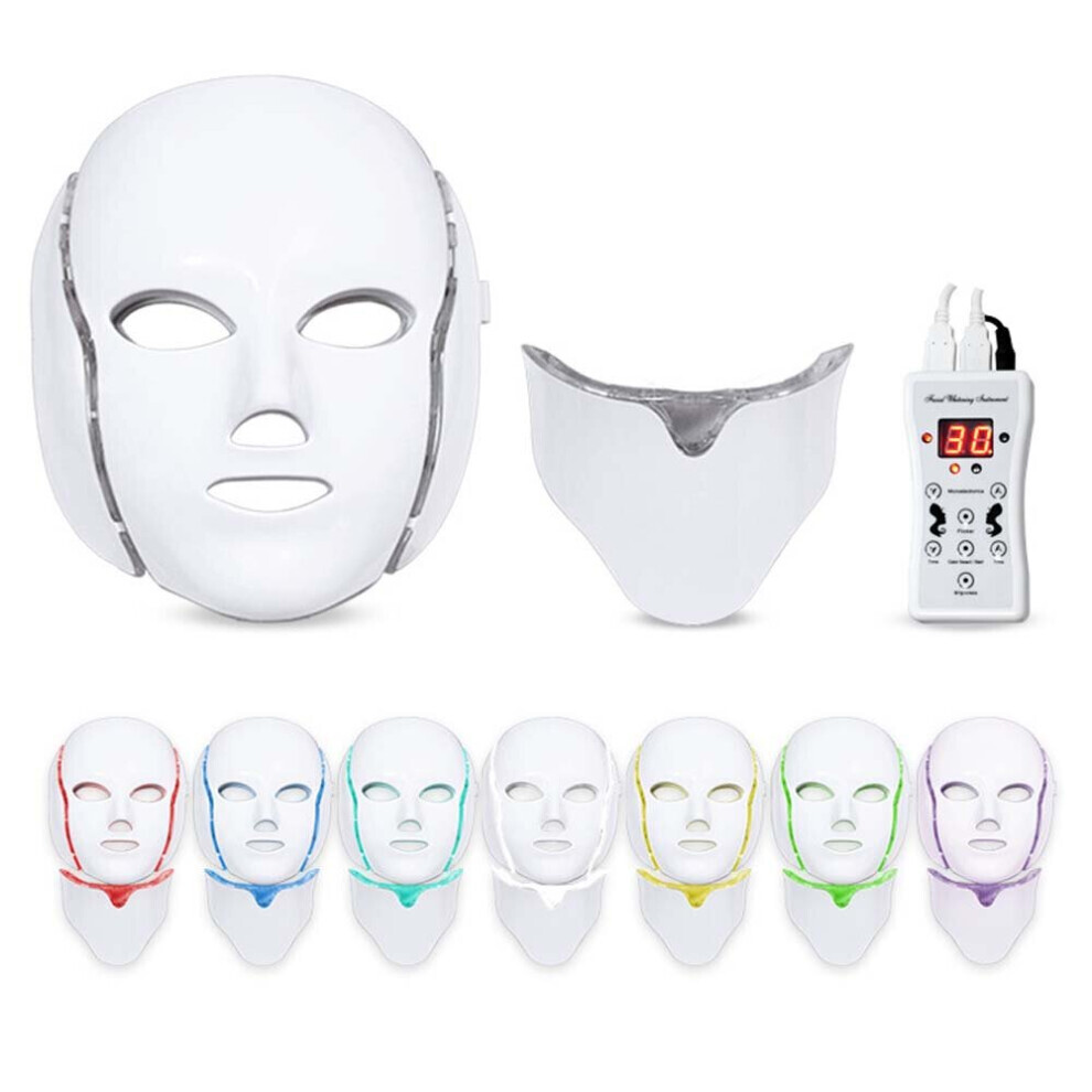 7 LED Face Mask Neck Rejuvenation Therapy Wrinkles Anti aging Light Therapy Face Care UK