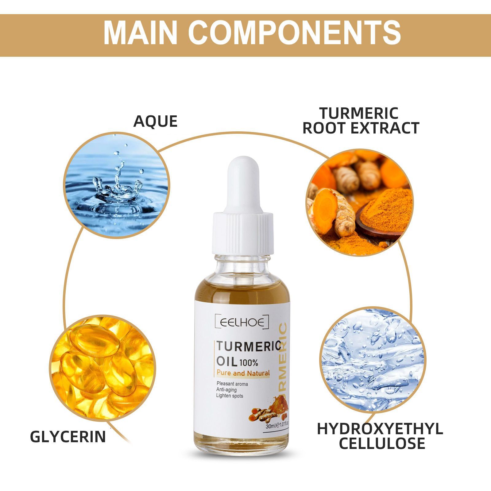 Turmeric Face Serum Freckle Shrink Pore Essence Repair Melanin Brighten Moisturizing Nourish Cur-cumin Oil Fade Dark Spot Anti Aging Essential Skin Care