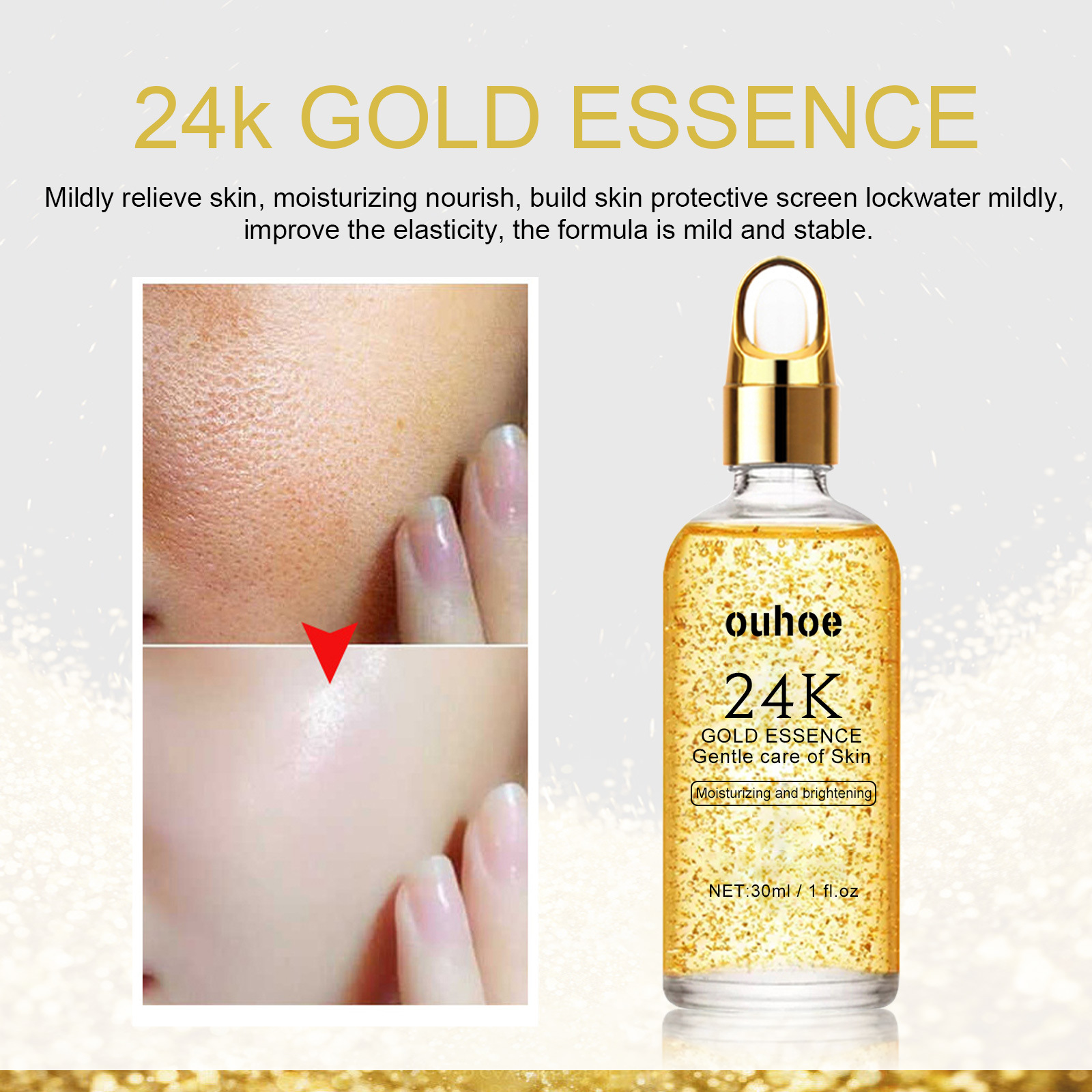 (1 PC) OUHOE 24k Gold Face Serum Moisturizing Brighten Skin Tightening Whitening Rejuvenate the Face Shrink Pores Nicotinamide Facial Serum Anti Aging Essence