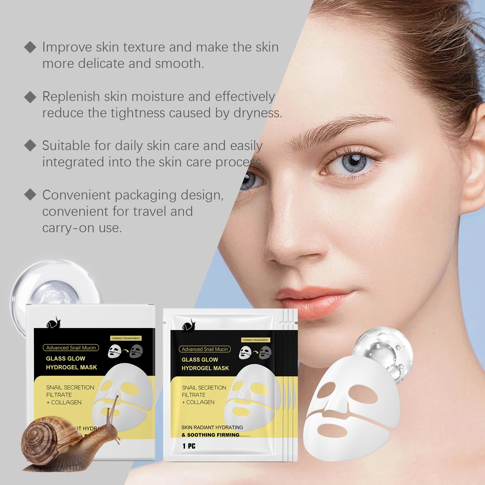 (1 PC) Mucin Moisturizing Mask Collagen Mask Firming Skin Anti Wrinkle Gentle Moisturizing Hydrating Softening Daily Facial Care Mask