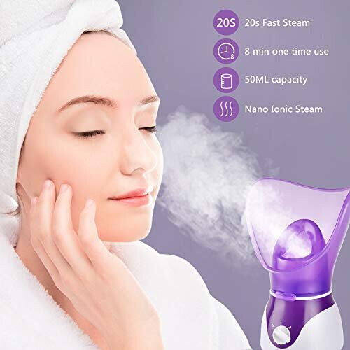 Facial Steamer for Face, Face Steamer for Facial Deep Cleaning, 2 Modes Facial Steamer for Unclogs Pores, Hydrating, Purple