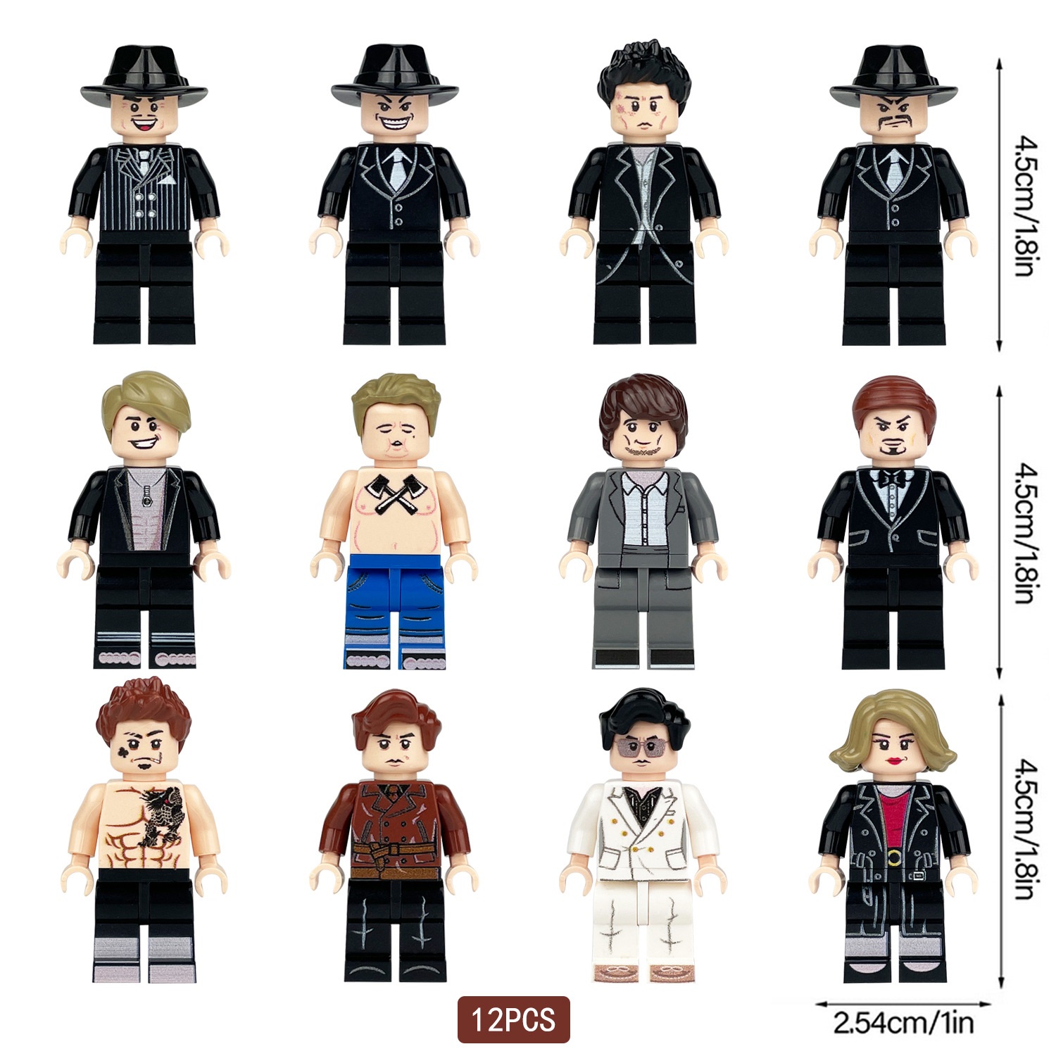 Movie City Black Boss Gang Black Suit Mini Figures Series Collection Building Blocks Set for Classic Educational Toy Smooth Surface