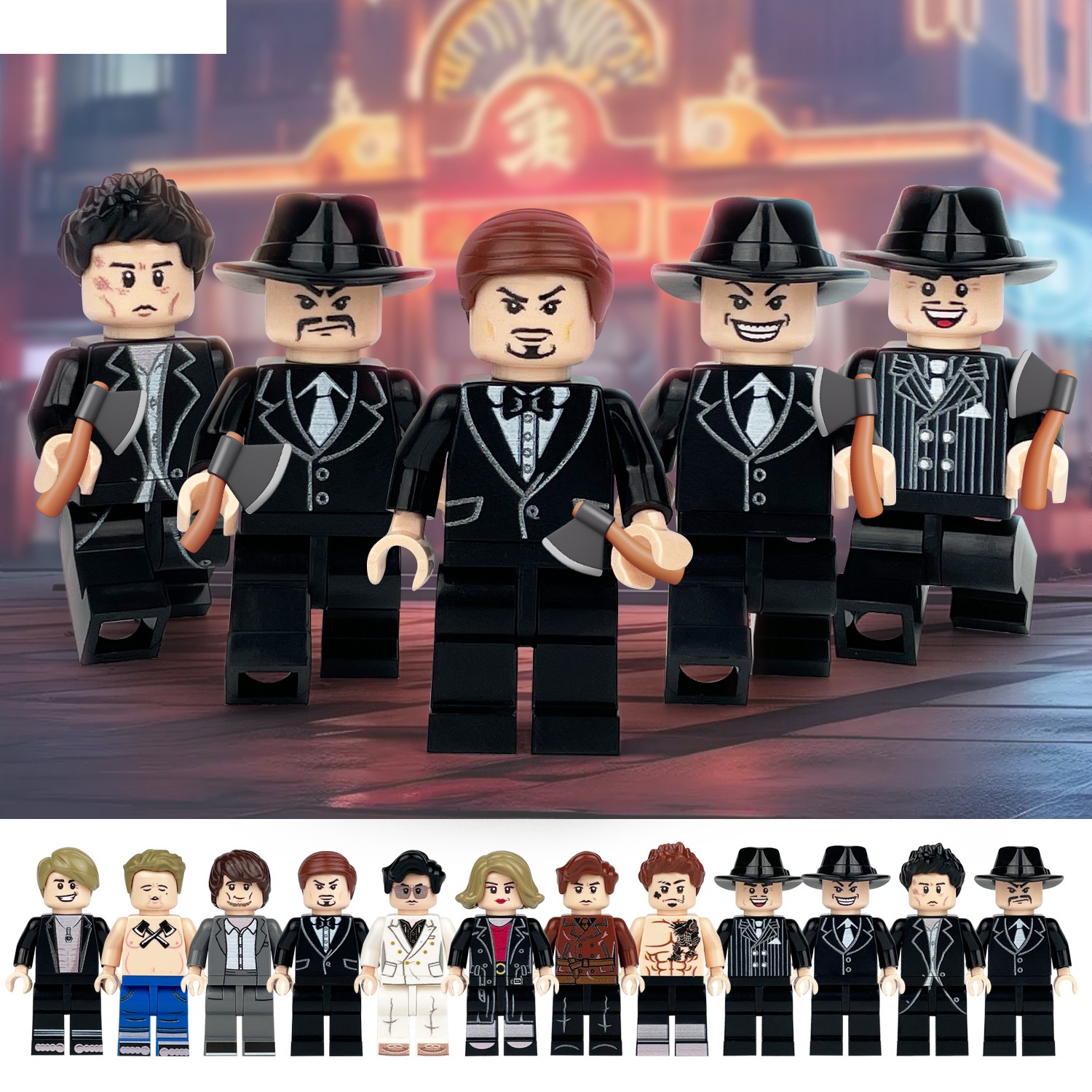 Movie City Black Boss Gang Black Suit Mini Figures Series Collection Building Blocks Set for Classic Educational Toy Smooth Surface