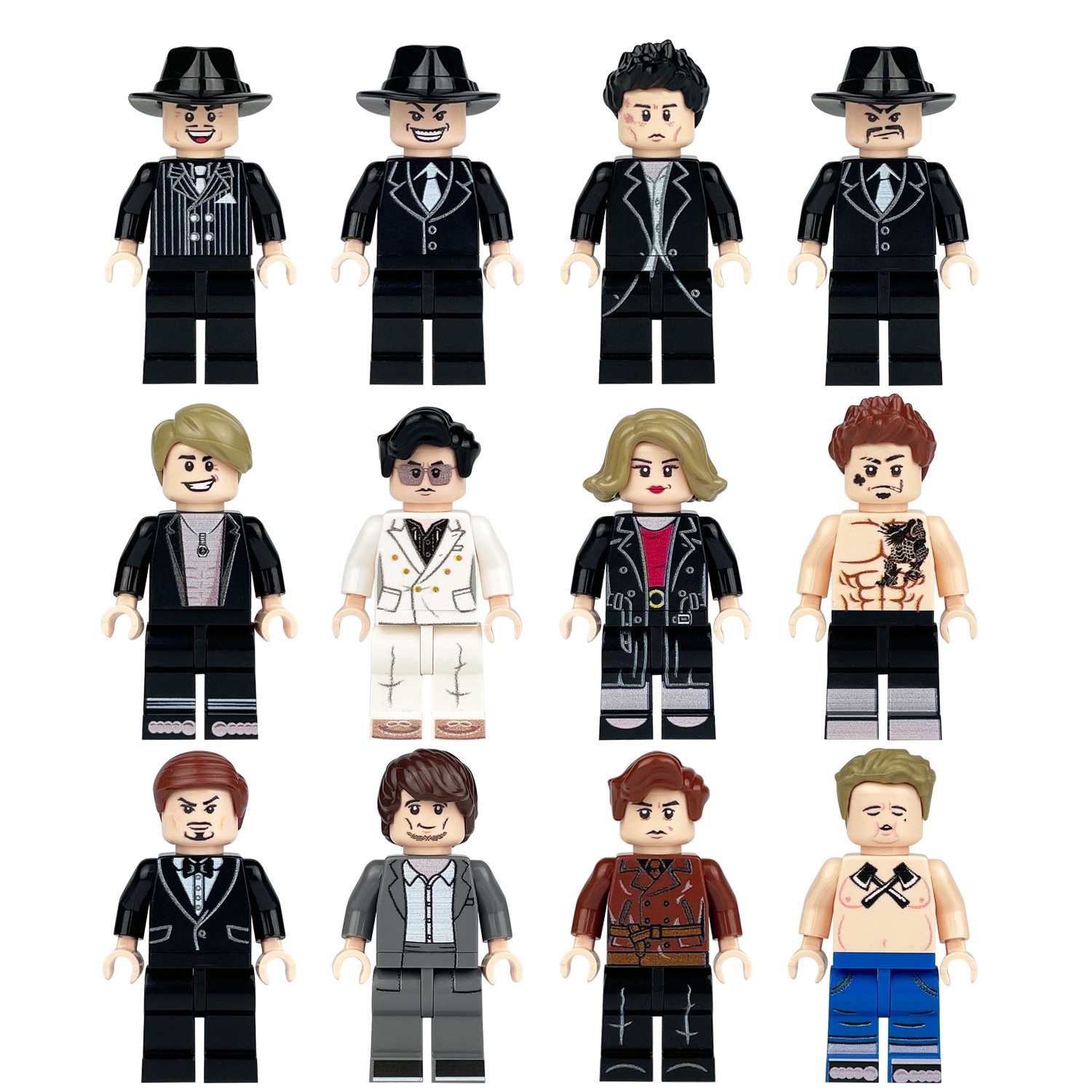 Movie City Black Boss Gang Black Suit Mini Figures Series Collection Building Blocks Set for Classic Educational Toy Smooth Surface