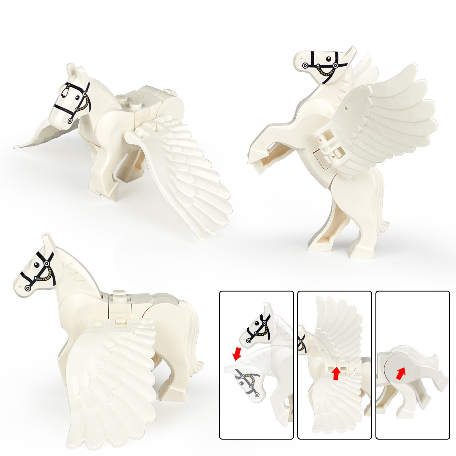 (White) Horse Building Blocks Black White Pegasus Educational Toys Mini Figure Encourage Imaginative Play Gift Choice For Kids