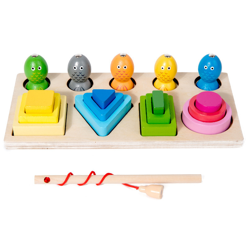 (C) Montessori  Wooden Color Shape Cognitive Classification Matching Puzzle Children's Magnetic Fishing Learning Educational Toys