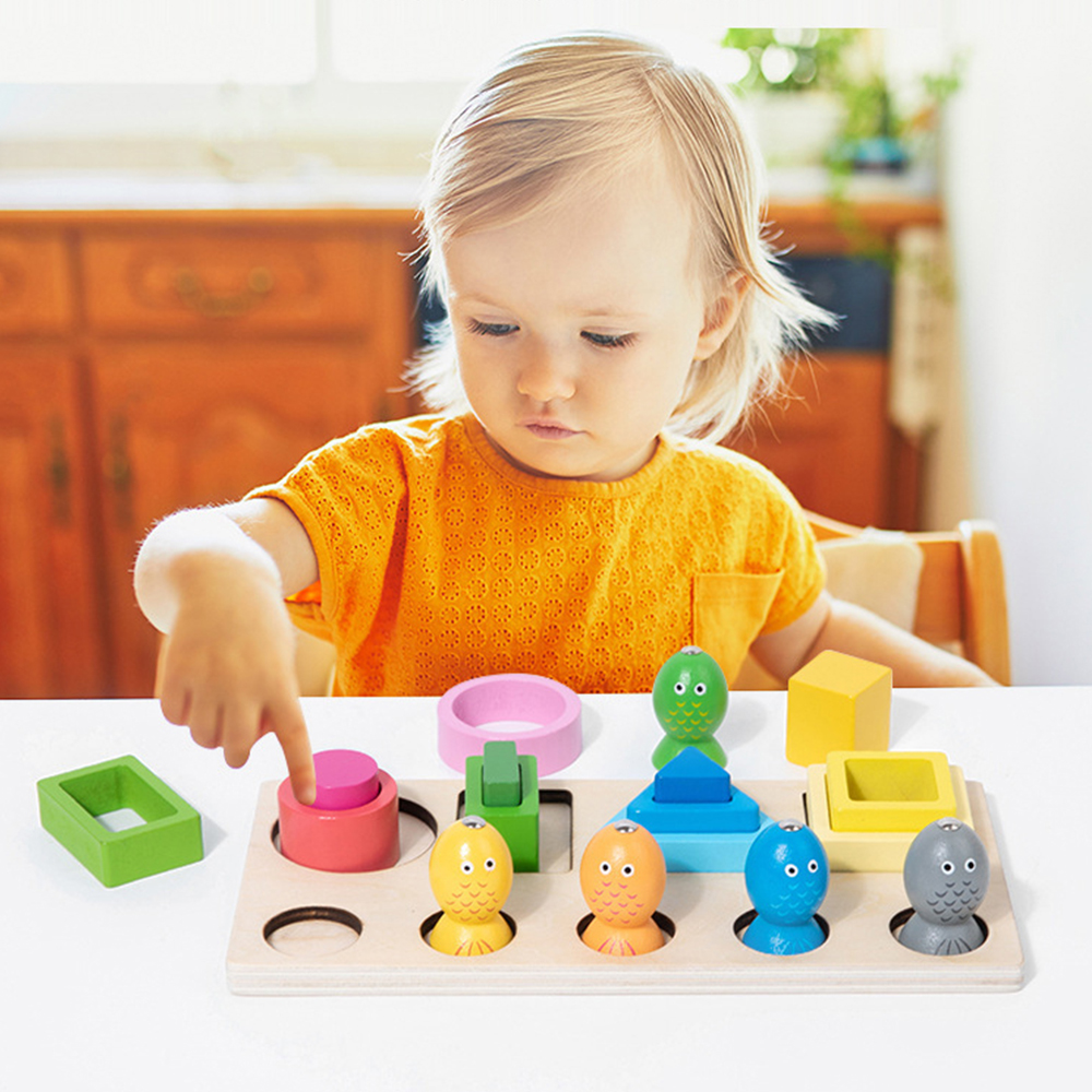 (C) Montessori  Wooden Color Shape Cognitive Classification Matching Puzzle Children's Magnetic Fishing Learning Educational Toys