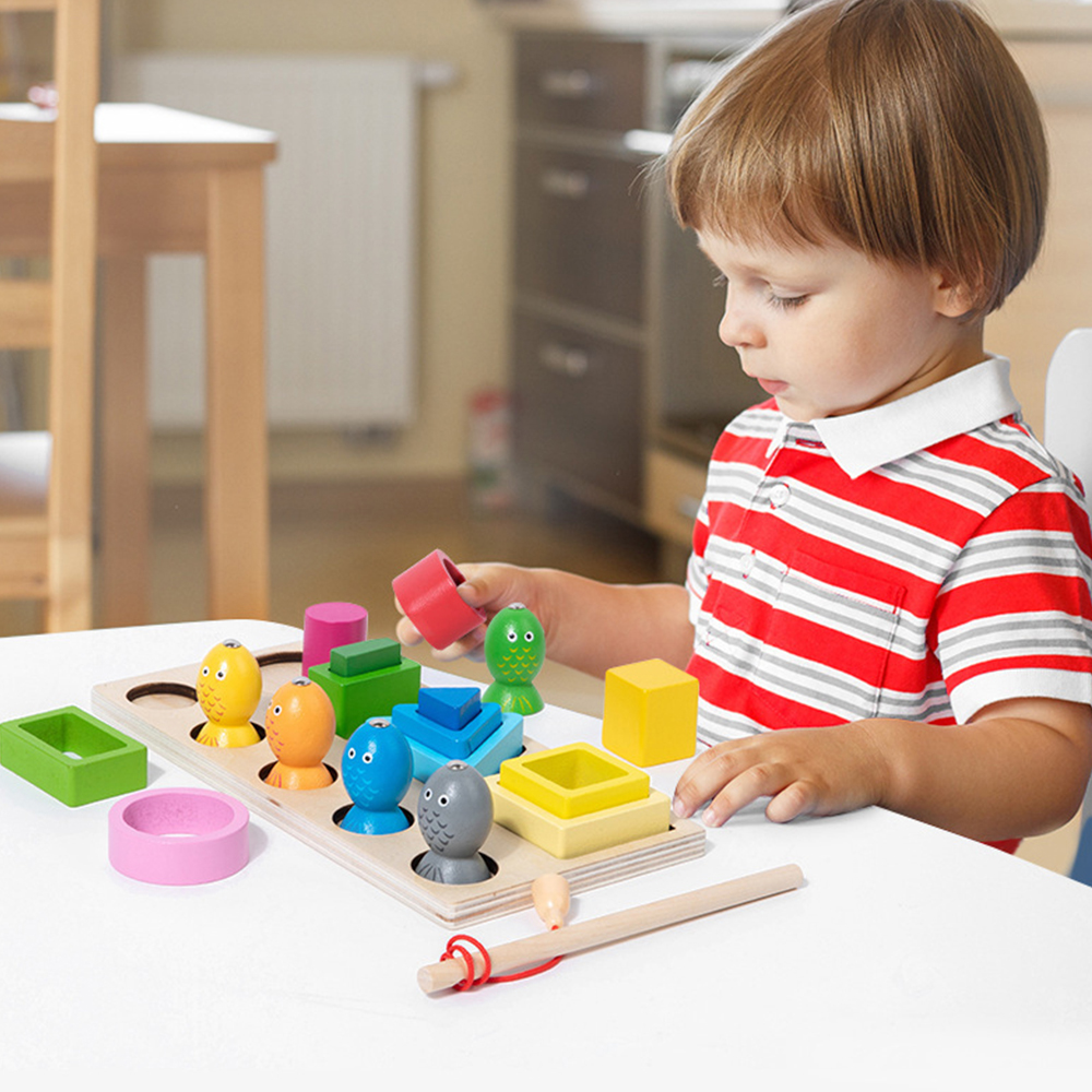 (C) Montessori  Wooden Color Shape Cognitive Classification Matching Puzzle Children's Magnetic Fishing Learning Educational Toys