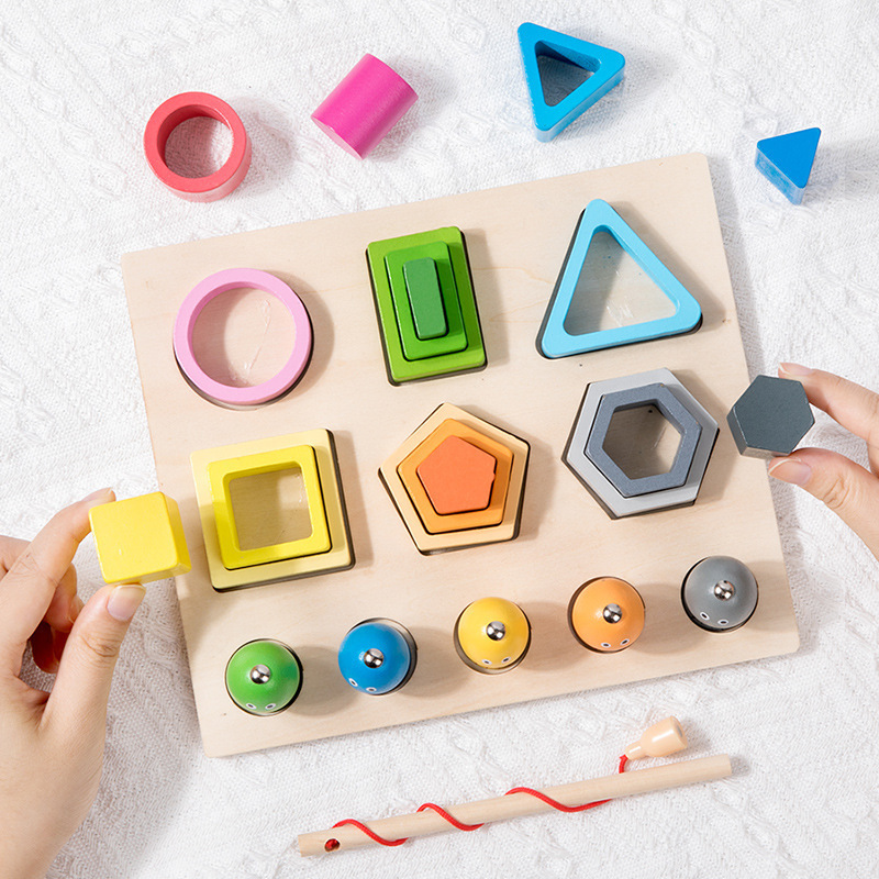 (C) Montessori  Wooden Color Shape Cognitive Classification Matching Puzzle Children's Magnetic Fishing Learning Educational Toys