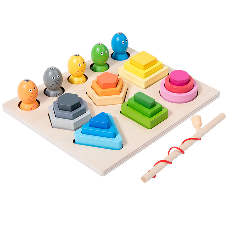 (C) Montessori  Wooden Color Shape Cognitive Classification Matching Puzzle Children's Magnetic Fishing Learning Educational Toys