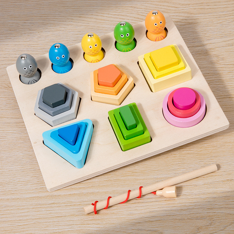 (C) Montessori  Wooden Color Shape Cognitive Classification Matching Puzzle Children's Magnetic Fishing Learning Educational Toys