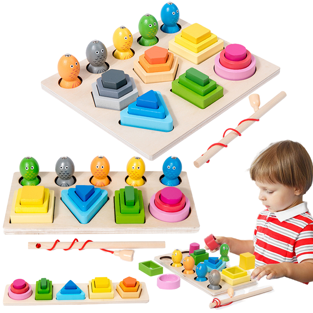 (C) Montessori  Wooden Color Shape Cognitive Classification Matching Puzzle Children's Magnetic Fishing Learning Educational Toys