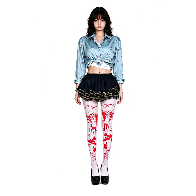 (Knee High Socks C) Cloak Halloween Party Kids Adults Blood Stained Cape Bleeding Apron Blood Stained Stockings Cosplay Props