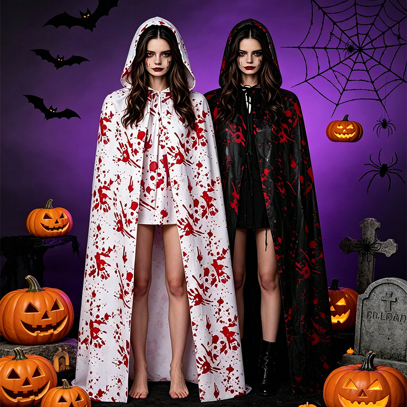 (Knee High Socks C) Cloak Halloween Party Kids Adults Blood Stained Cape Bleeding Apron Blood Stained Stockings Cosplay Props