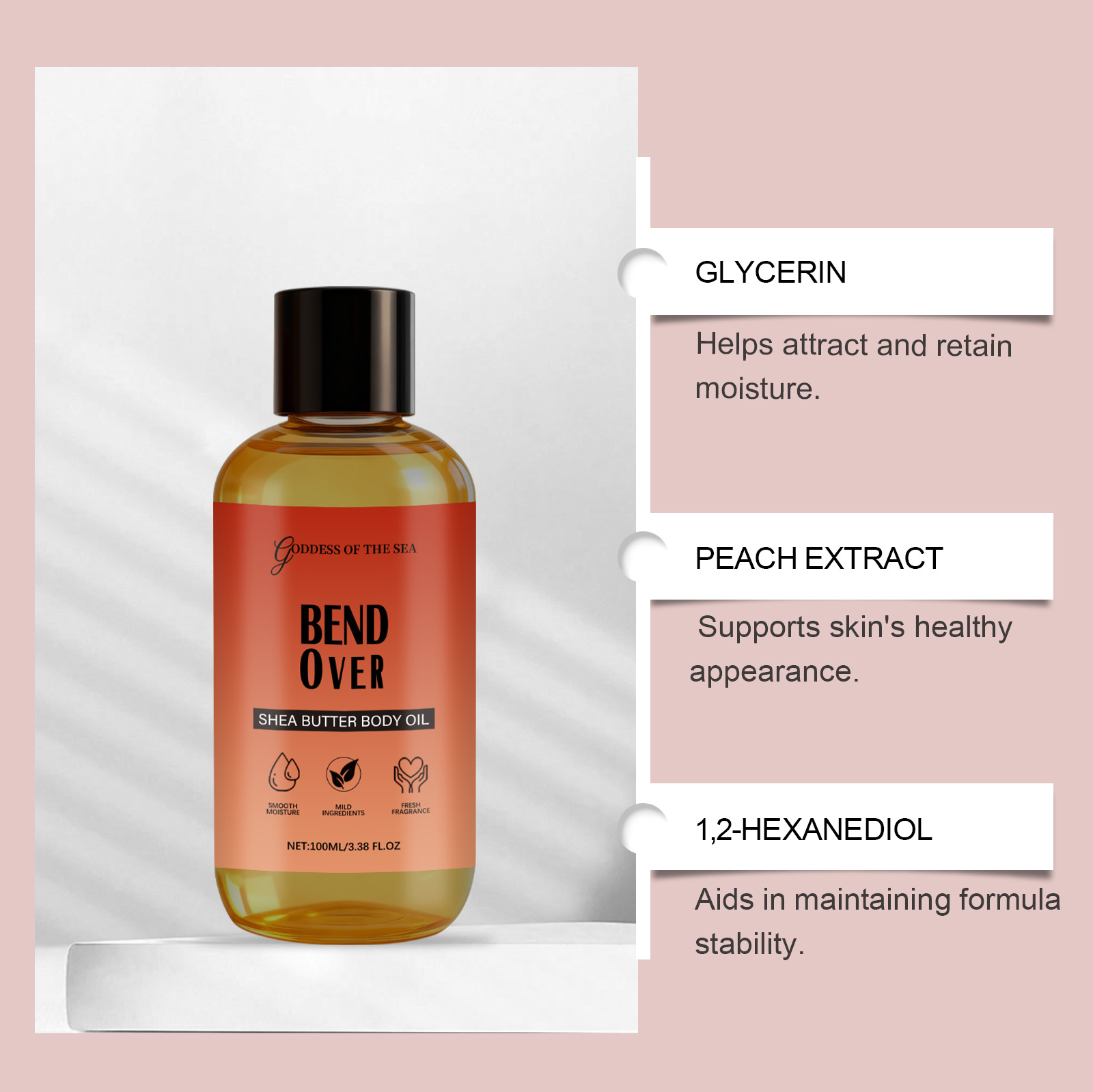 Marshmallow Jasmine Shea Butter Body Oil Hydrating Moisturizing Lightweight Quick Absorbing Mild Gentle Nourishing Skin