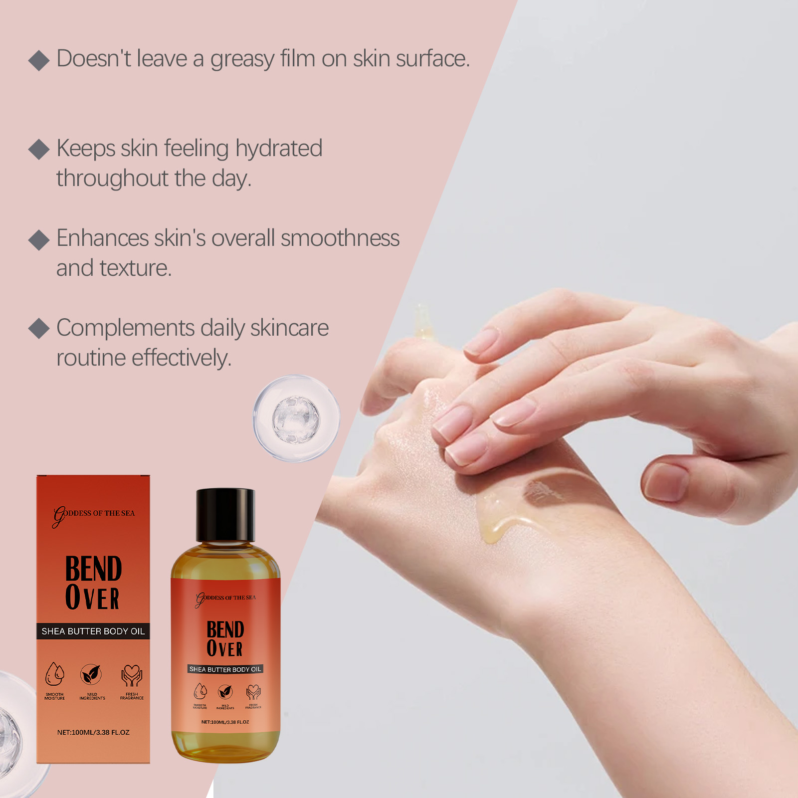 Marshmallow Jasmine Shea Butter Body Oil Hydrating Moisturizing Lightweight Quick Absorbing Mild Gentle Nourishing Skin