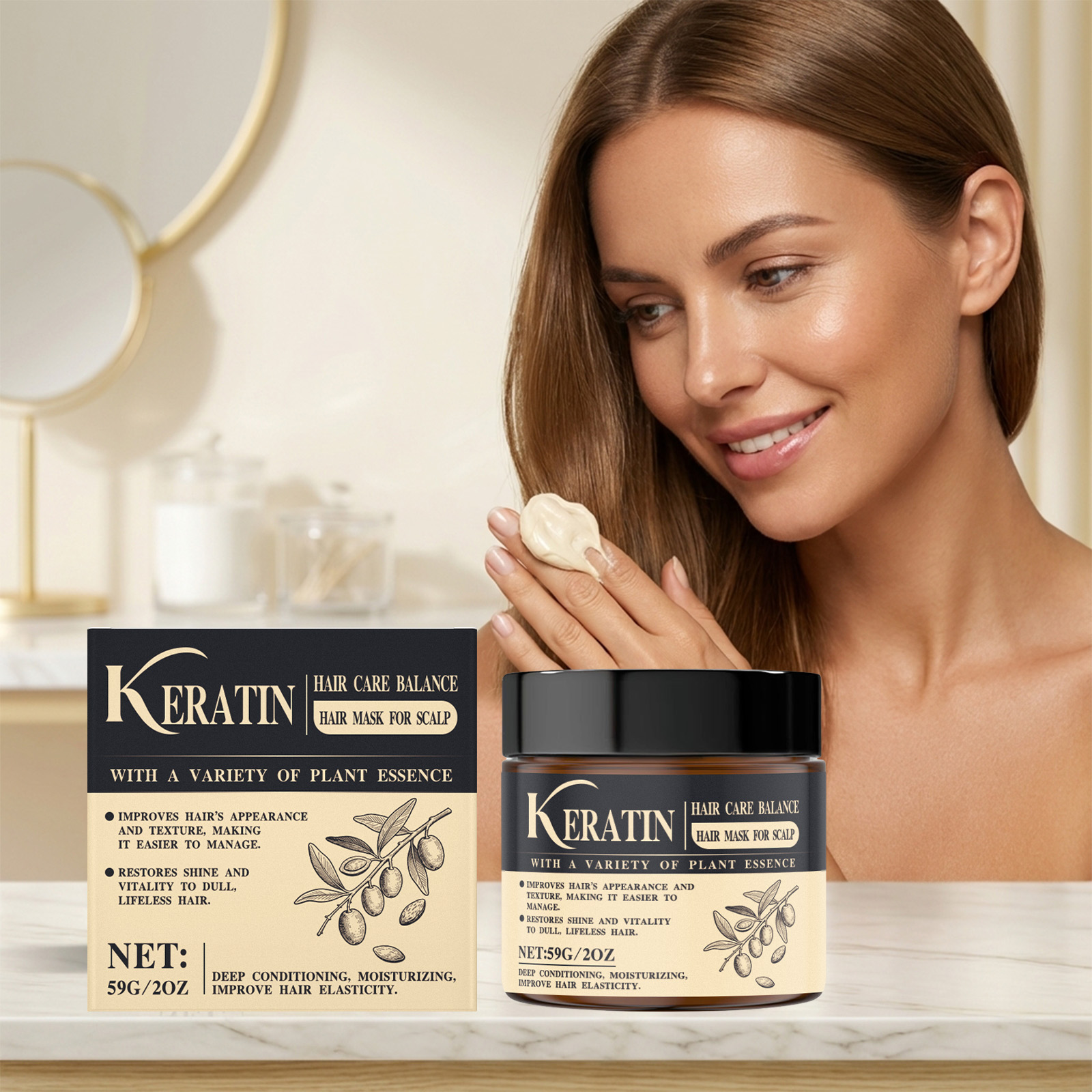 Keratin Care Hair Mask Mild Moisturizing Soft Hair Natural Shine Fluffy Gloss Massage Protect Hair Quality