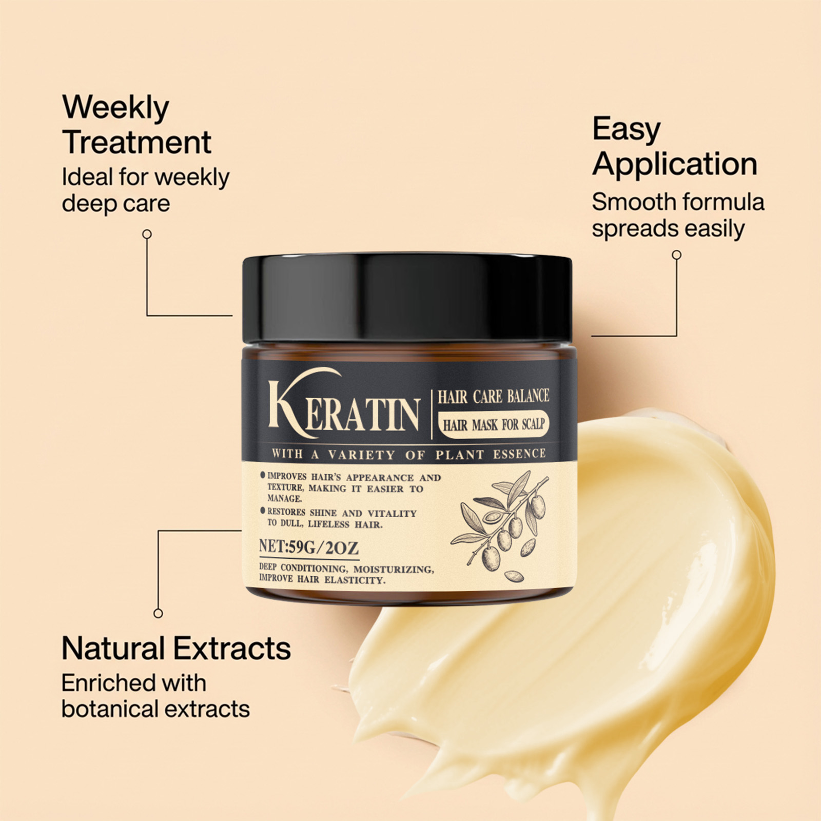 Keratin Care Hair Mask Mild Moisturizing Soft Hair Natural Shine Fluffy Gloss Massage Protect Hair Quality
