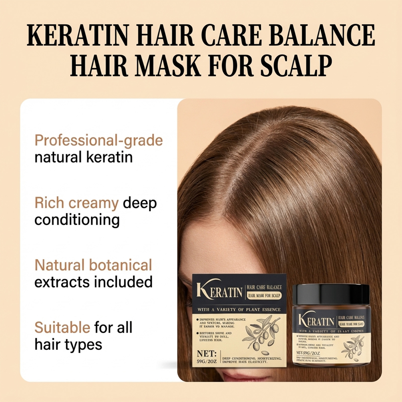 Keratin Care Hair Mask Mild Moisturizing Soft Hair Natural Shine Fluffy Gloss Massage Protect Hair Quality