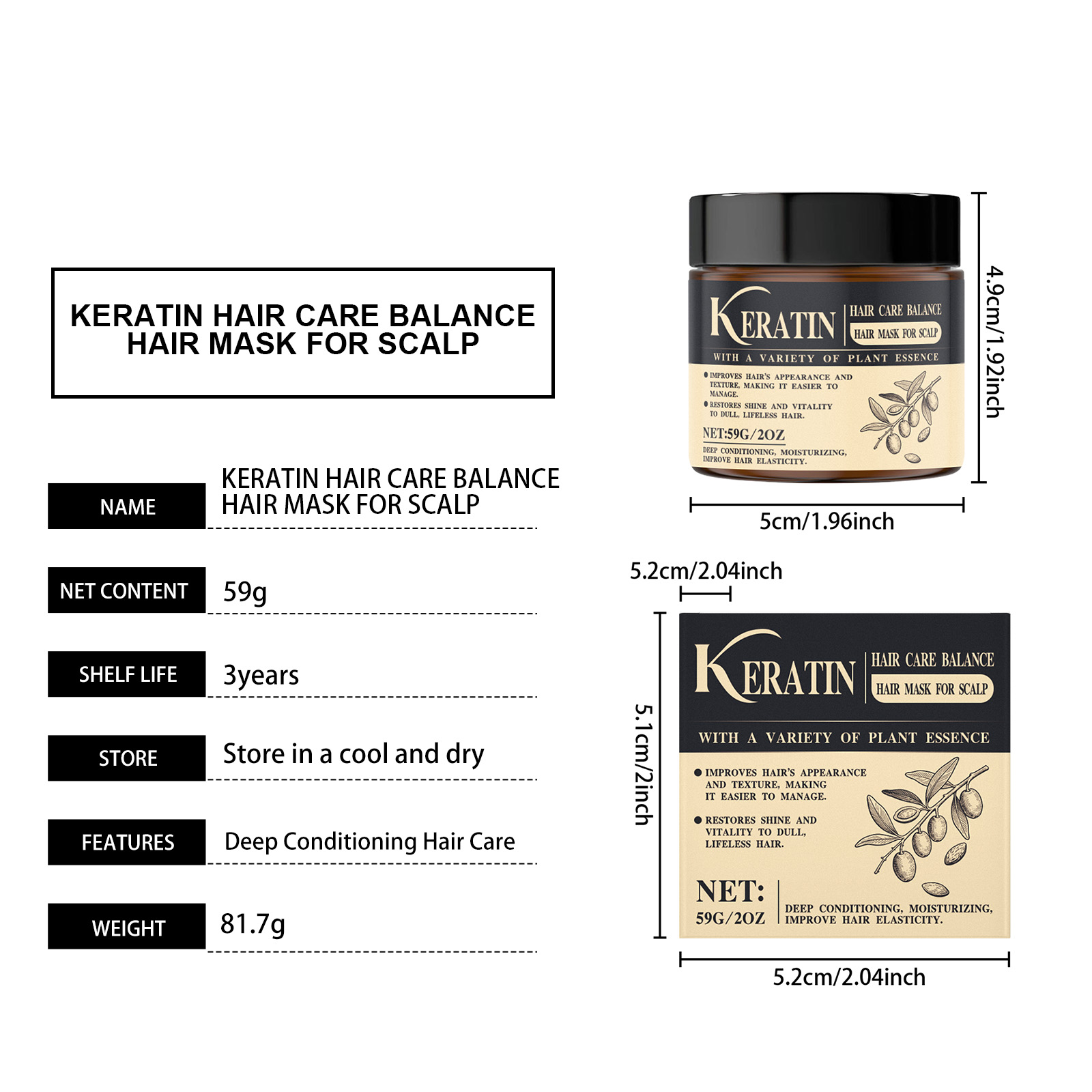 Keratin Care Hair Mask Mild Moisturizing Soft Hair Natural Shine Fluffy Gloss Massage Protect Hair Quality
