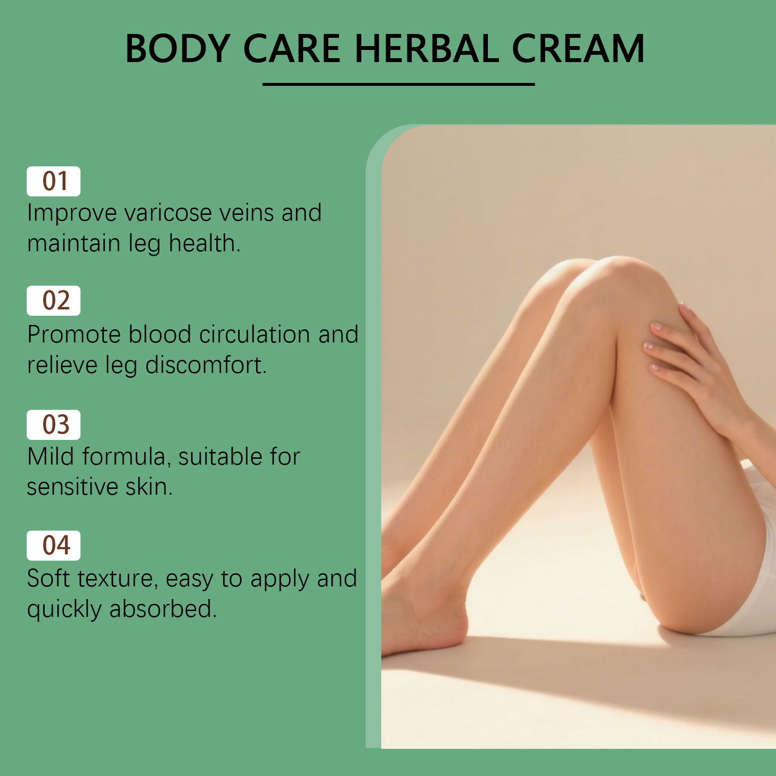 Herbal Care Cream Mild Gentle Comfort Nourish Skin Daily Leg Massage External Use