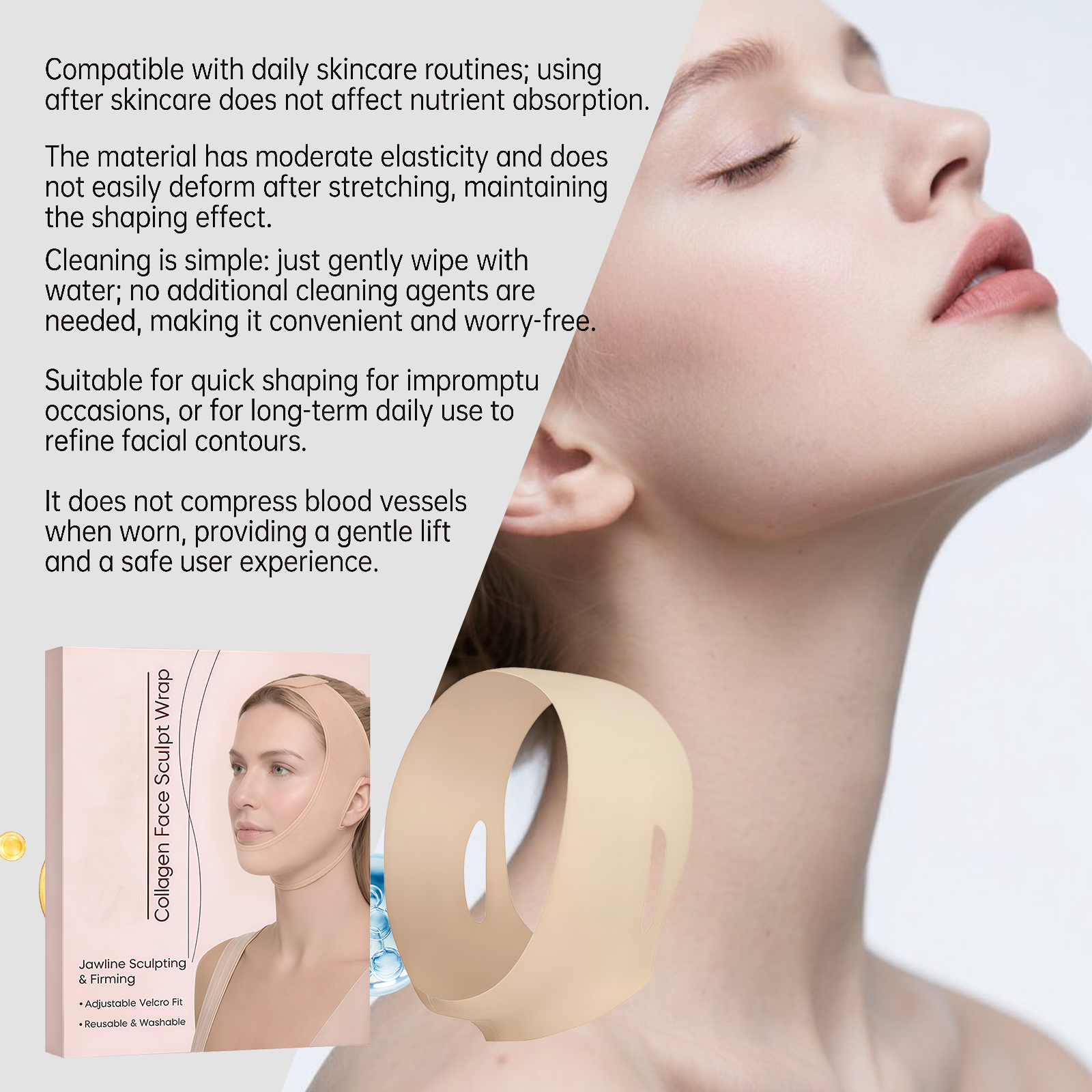 Facial Care Patch Elastic Design Comfortable Wear Soft Wrap Lift Jaw Line Definition Clarity