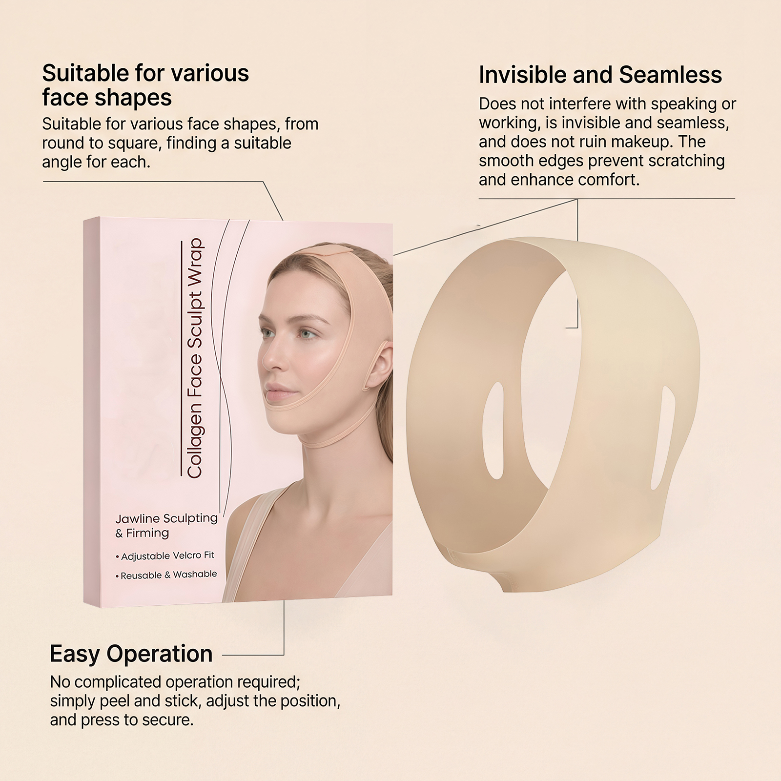 Facial Care Patch Elastic Design Comfortable Wear Soft Wrap Lift Jaw Line Definition Clarity
