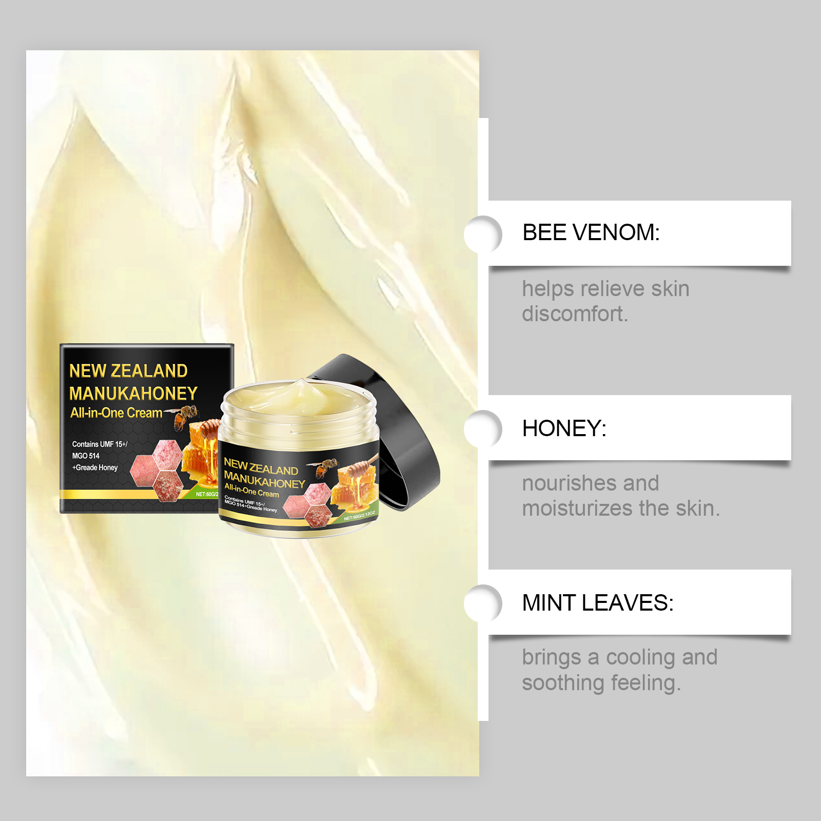 Bee Venum Skin Care Cream Mild Nourishing Hydrating Tender Skin Moisturizing Daily Massage Care Lotion