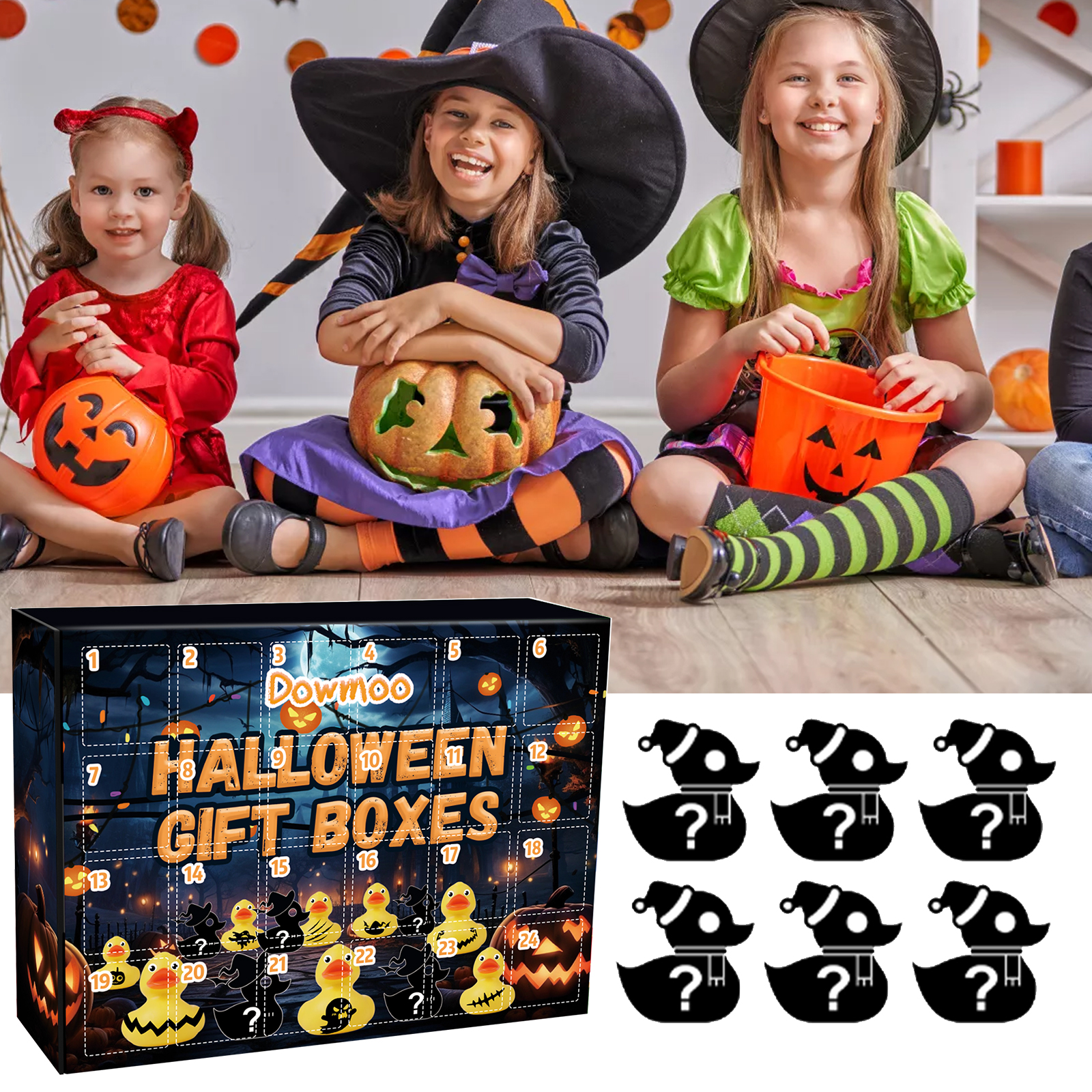 Dowmoo Halloween Duck Blind Box Advent Countdown 24 Grid Surgeon Ornament Rubber Duck Toy Gift Box