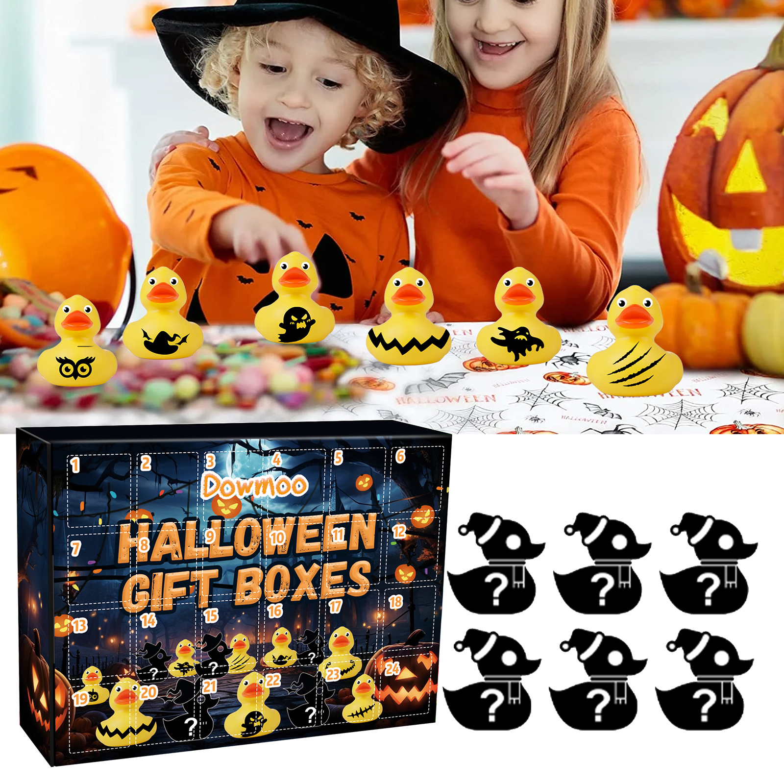 Dowmoo Halloween Duck Blind Box Advent Countdown 24 Grid Surgeon Ornament Rubber Duck Toy Gift Box