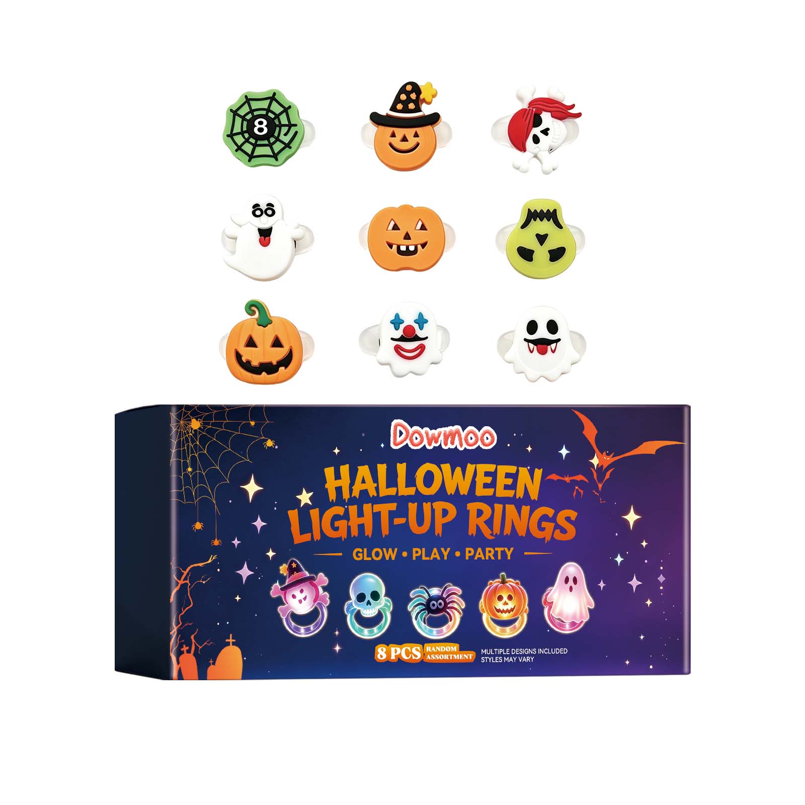 Dowmoo Halloween Light Up Rings Multiple Fun Cute Shapes Exquisite Tiny Toys Create Festival Atmosphere