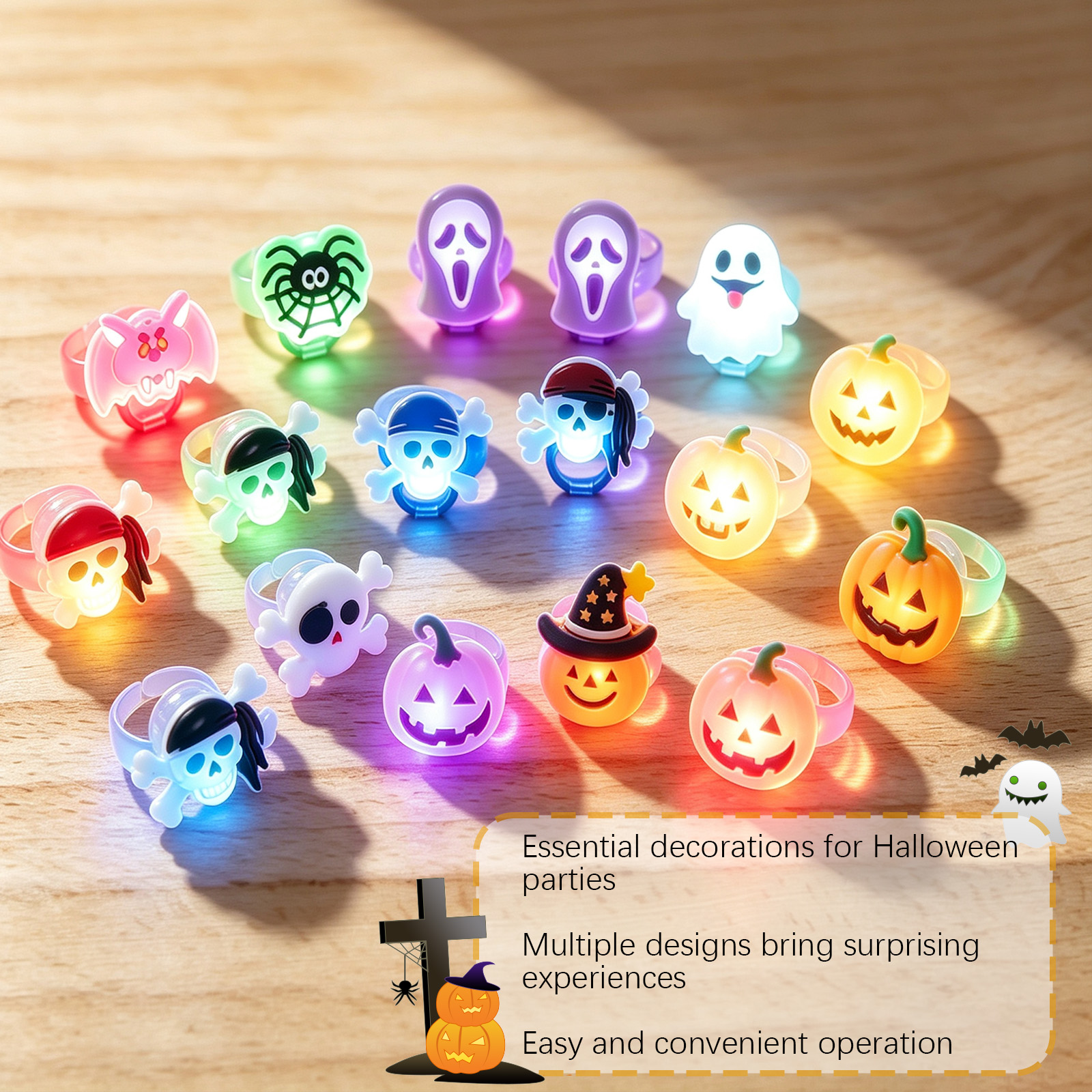 Dowmoo Halloween Light Up Rings Multiple Fun Cute Shapes Exquisite Tiny Toys Create Festival Atmosphere
