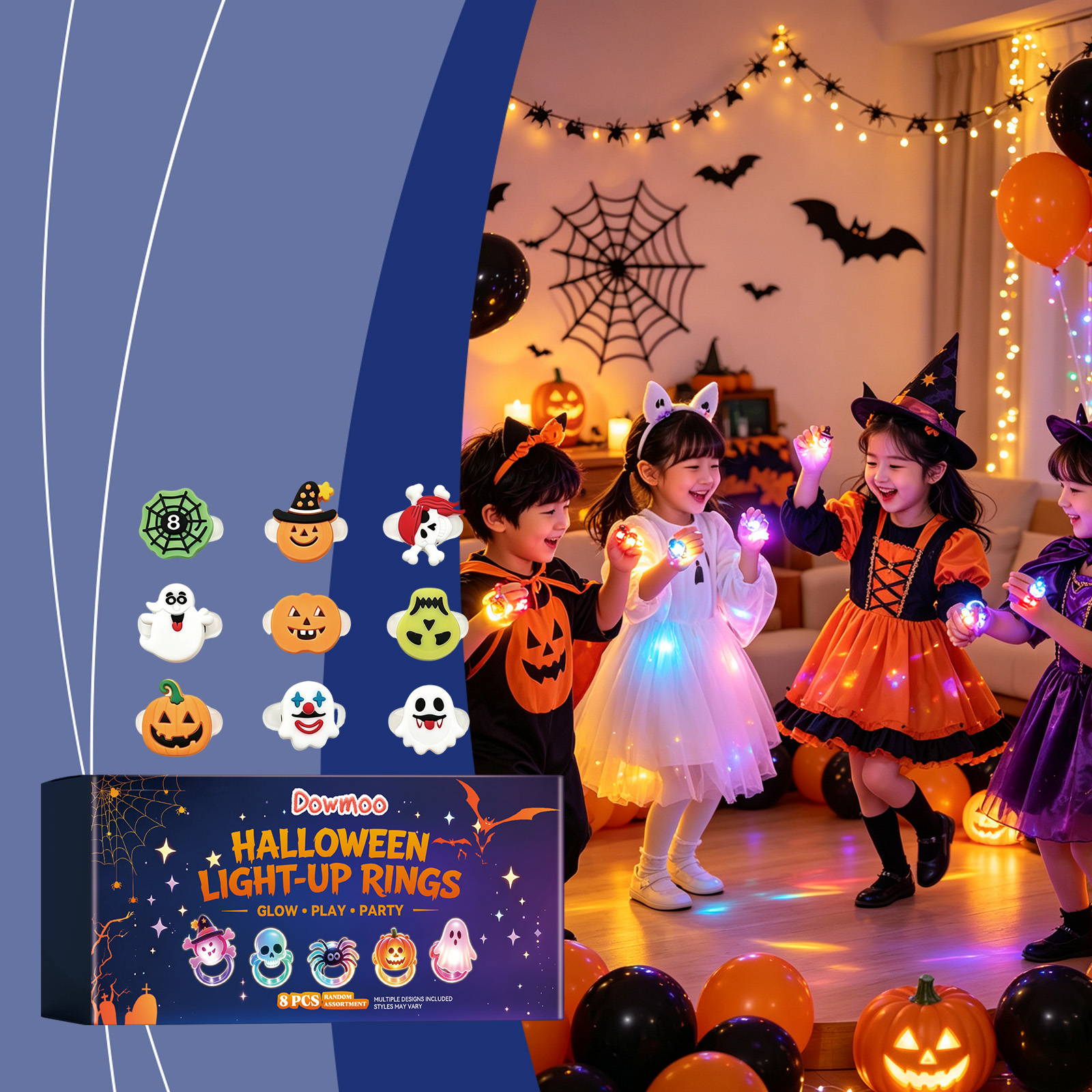 Dowmoo Halloween Light Up Rings Multiple Fun Cute Shapes Exquisite Tiny Toys Create Festival Atmosphere