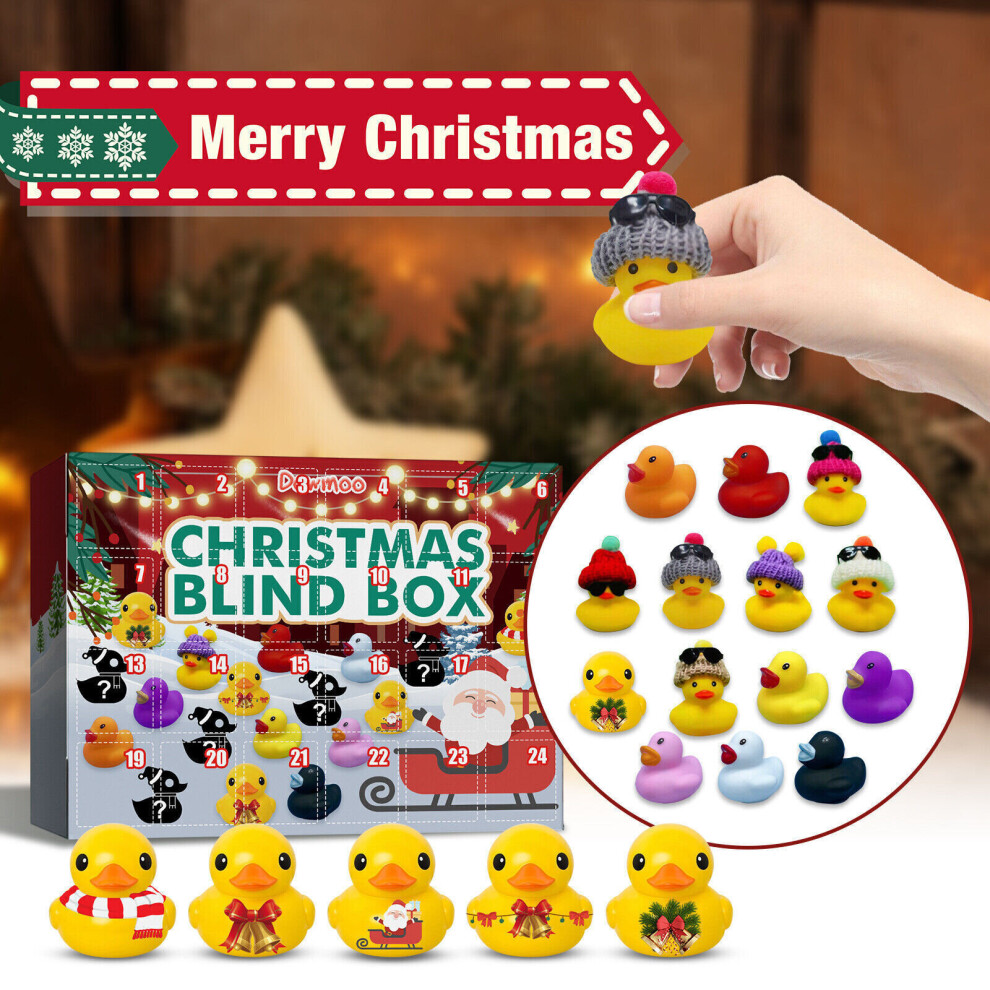Christmas Advent Calendar with 24 Grids Blind Box Toy 24 Days Christmas Countdown Calendar for Boy Girls Kids Toddlers Christmas Rubber Ducks Bath Toy Kids Party Favors Creative Surprise Gift