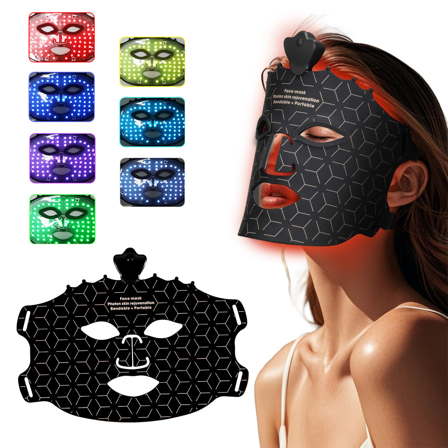 Silicone LED Face Mask 7 Color Red Light Therapy Mask Skin Care Home Wireless Portable Beauty Device for Anti Aging Wrinkles Skin Rejuvenation